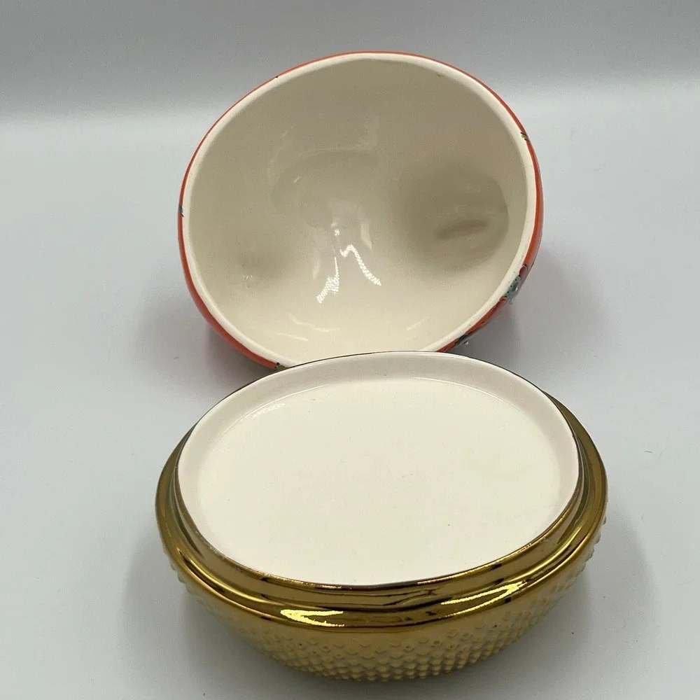 Royal Hen on Nest Candy Dish Unisex OS Orange NWOT Floral Ceramic Gold Base‎